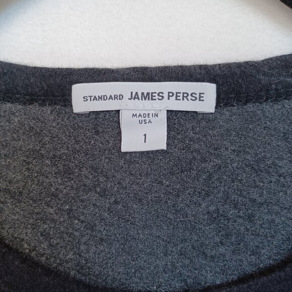 James Perse Standard Pocket Tee Long Sleeve Gray Black Contrast Mens 1 or Small - Picture 4 of 8